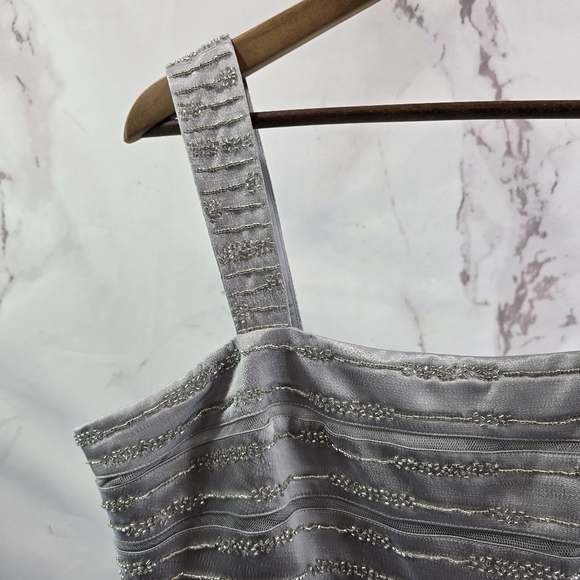 Adrianna Papell Dress Jacket Set Womens 12 Gray Metallic Satin Mother Of Bride - Picture 13 of 15